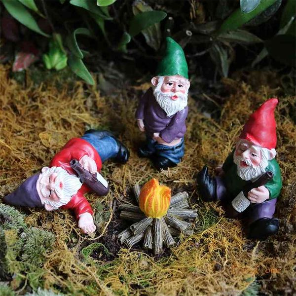 Resin miniature gnome figures for fairy gardens, fun tiny elf decor for terrariums