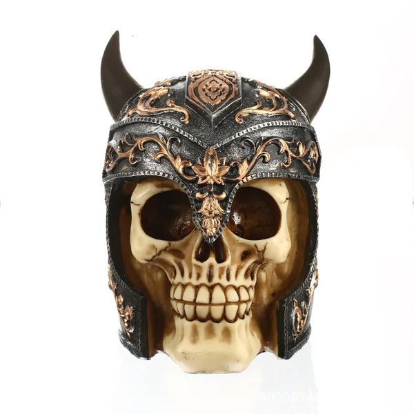 Resin skull figurine for home decor, Halloween sculpture of brave Viking model