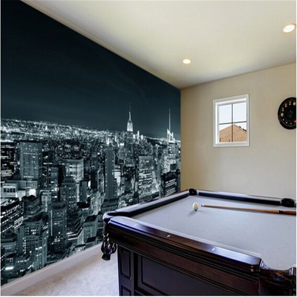Retro 3D black and white city mural wallpapers with a vintage vibe