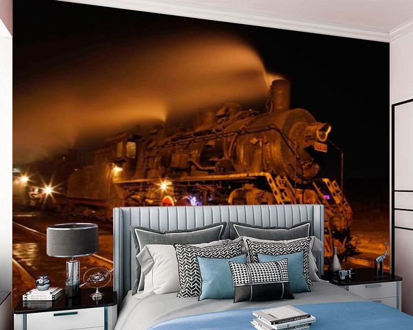 Retro 3D train wallpaper for classic home decor in living rooms, bedrooms, and kitchens