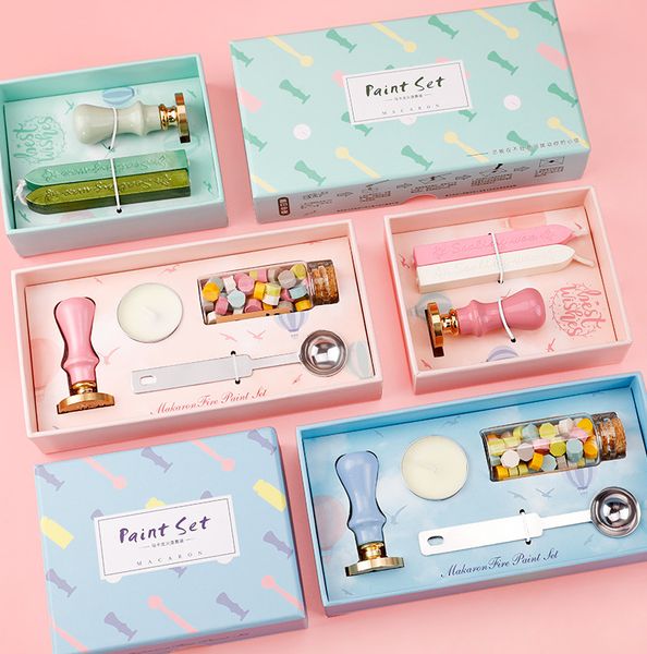 Retro-style colorful candle sealing wax kit with wooden handle, stamp, ink, and fire paint for creative sealing, offering 200 pattern options as unique gifts