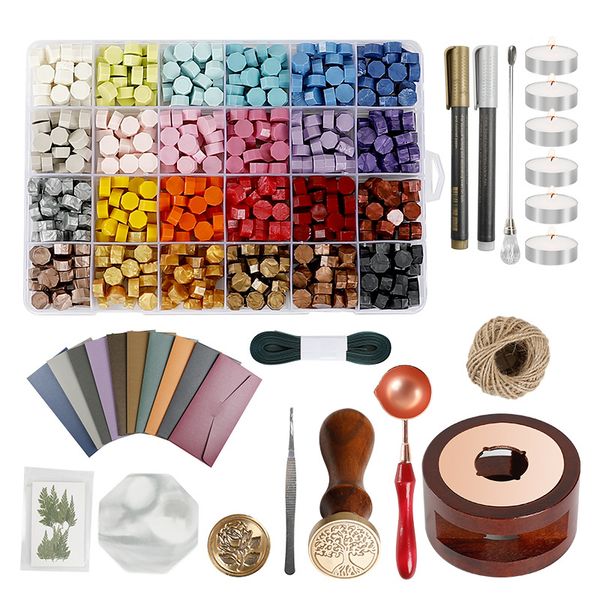 Retro-style sealing wax set with octagonal beads and stamp for DIY invitations, weddings, and envelope decoration