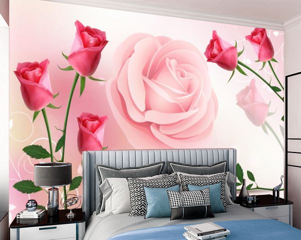 Romantic 3D rose wallpaper for modern home decor, perfect for living rooms, bedrooms, or kitchens as classic wall art