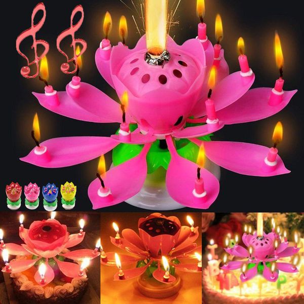 Romantic musical candle lotus flower lights for DIY cake decoration, perfect for kids' gifts and wedding parties