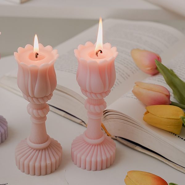 Romantic tulip-scented candles in decorative holders for home, weddings, and special occasions
