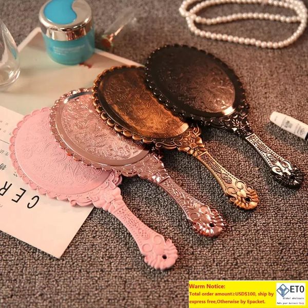 Romantic vintage-style handheld mirror with lace, compact and portable for makeup, available in four high-quality colors, perfect as party favors