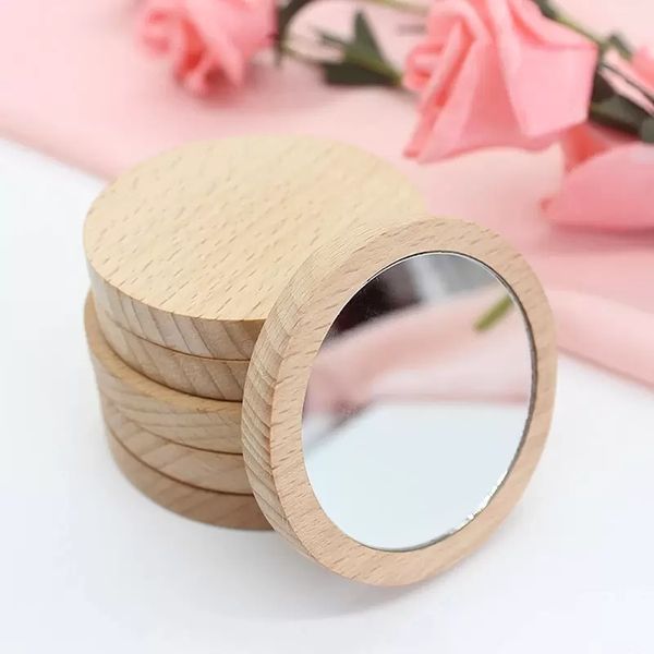 Round wooden cosmetic mirror, portable for makeup and students, small princess design with logo option