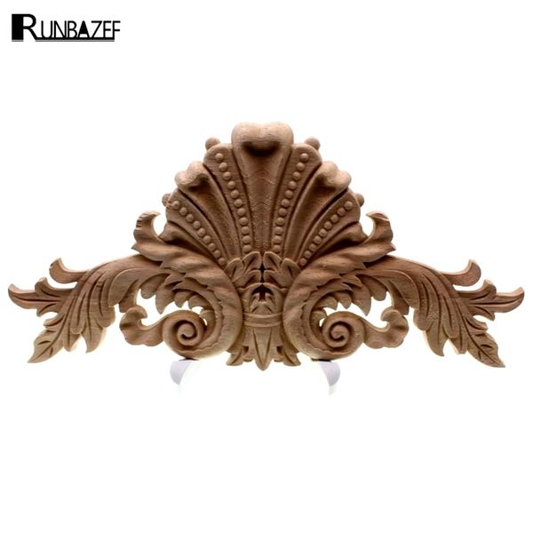 RUNBAZEF Antique Wood Appliques for Furniture Decoration - Irregular Cabinet Door Mouldings with Floral Carvings and Figurine Craft