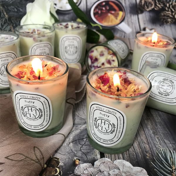 Scented soy candle gift set with rose petals for women, perfect for home decor, yoga relaxation, spa baths, and birthday presents