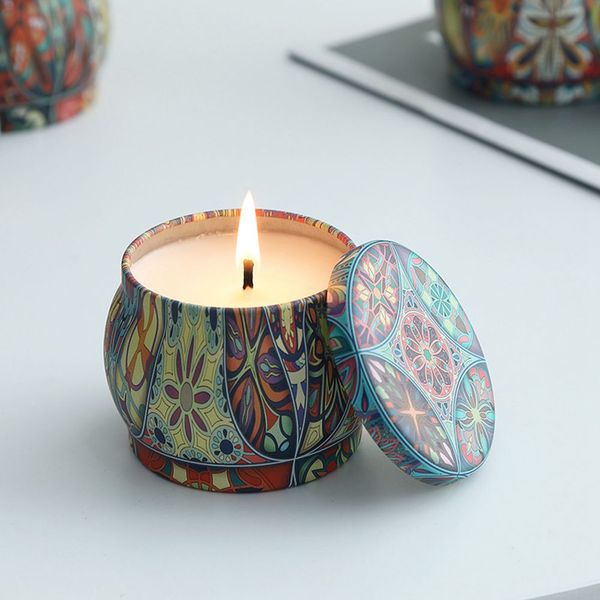 Scented soy wax candles in decorative metal jars for home, parties, weddings, and gifts