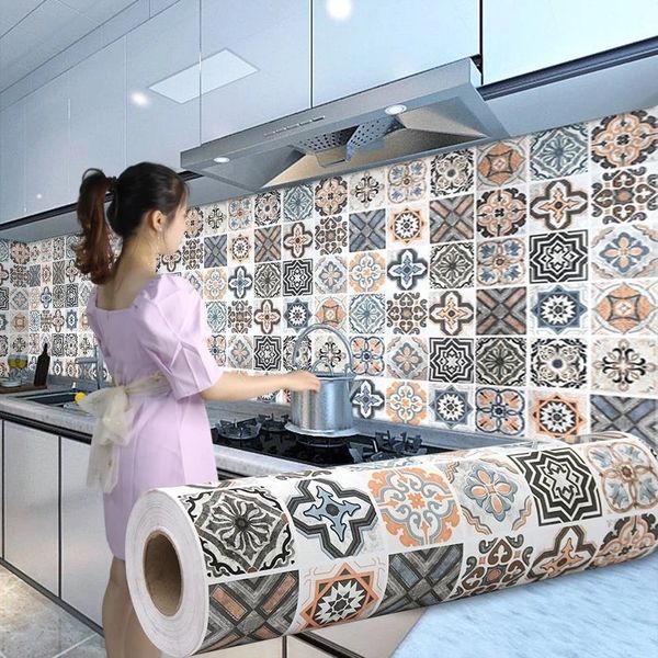 Self-adhesive 3D waterproof vinyl wallpaper for kitchen cabinets and bathroom tiles