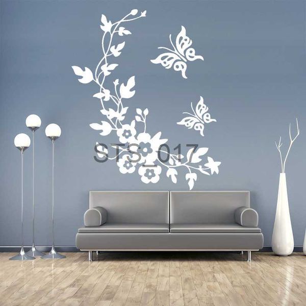 Self-adhesive decorative wall stickers featuring butterflies, flowers, and vines for refrigerator, window, cupboard, and living room walls