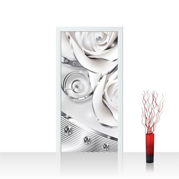 Self-adhesive floral diamond door stickers for DIY home decoration and wardrobe renovation