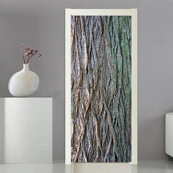 Self-adhesive modern PVC bark-effect 3D door stickers for home decoration, wall wraps, and porch murals