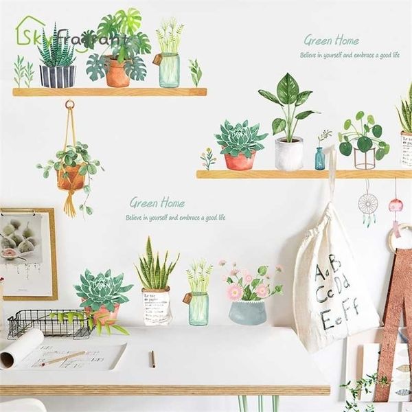 Self-adhesive plant pot wall stickers for creative home decor in living rooms and bedrooms