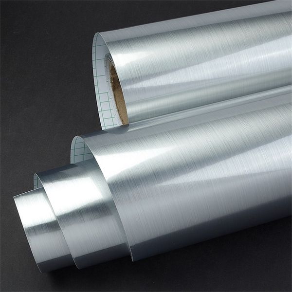 Self-adhesive PVC vinyl wallpaper for dishwashers with stainless steel brush finish, ideal for kitchen decor and wall covering
