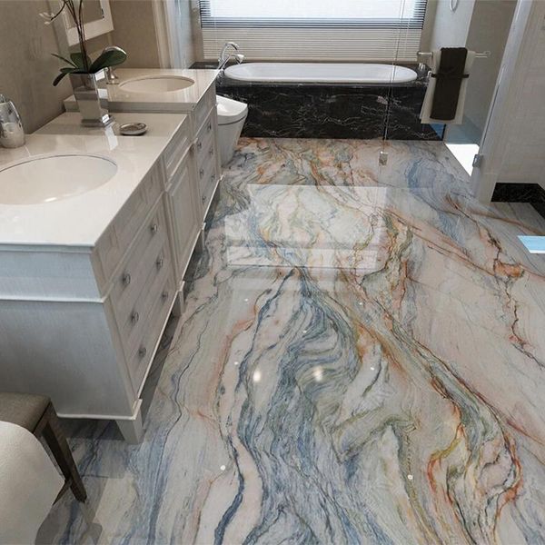 Self-adhesive waterproof 3D marble floor and wall stickers for bathroom and home decor
