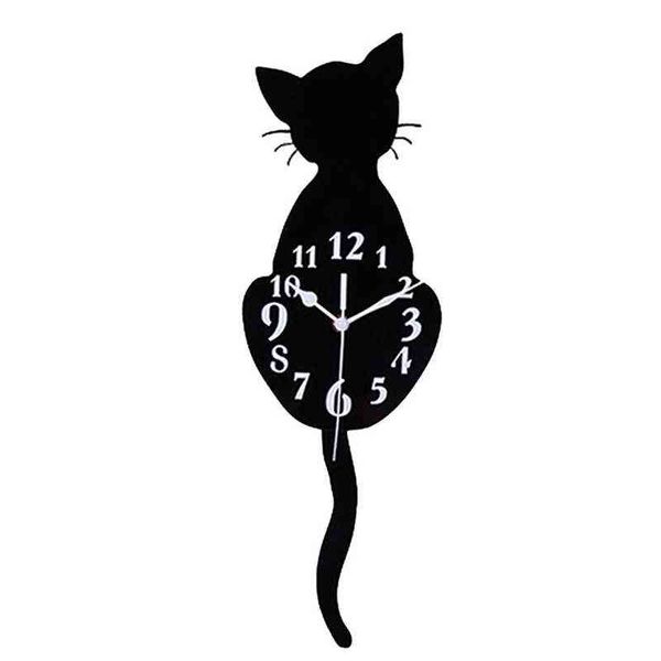 Silent pendulum clock featuring a playful moving tail, perfect for home, office, or cafe as a fun Christmas gift