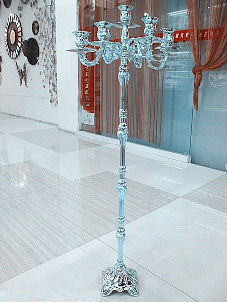 Silver 5-arm candelabra centerpiece for wedding decor with flower bowl