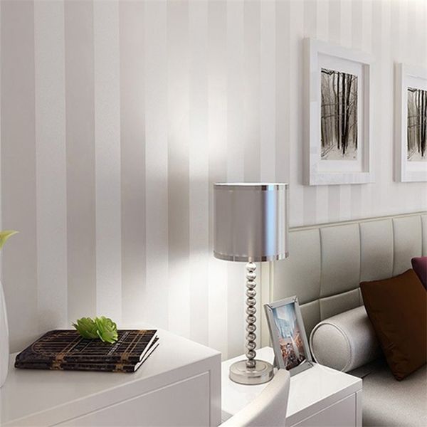 Silver minimalist wallpaper with modern striped design, glitter non-woven background for living rooms