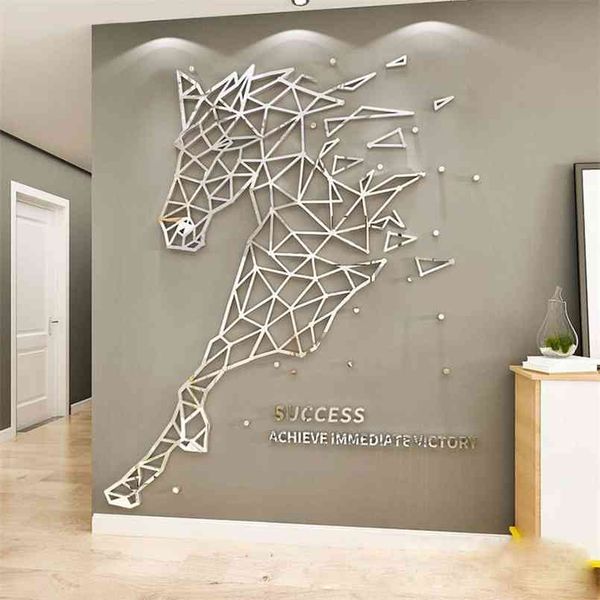 Simple 3D acrylic horse wall stickers for DIY home decor, stylish living room mirror accents, and creative wall art