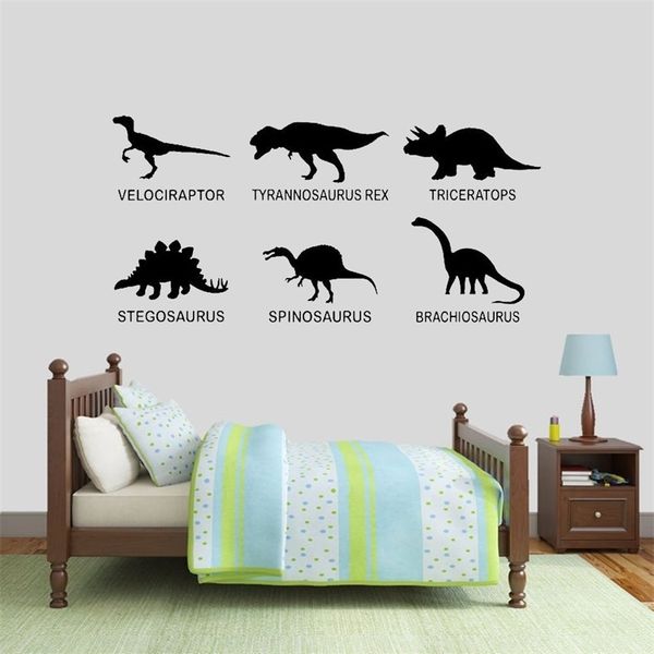 Six Dinosaur Vinyl Wall Stickers for Home Decor - Removable Mural for Living Room, Boys Bedroom or Game Room (S079 210615)