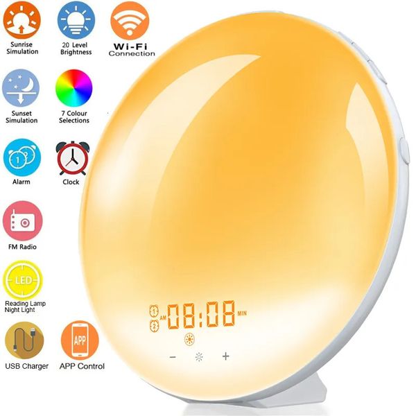Smart WIFI digital alarm clock with sunrise/sunset simulation and app control