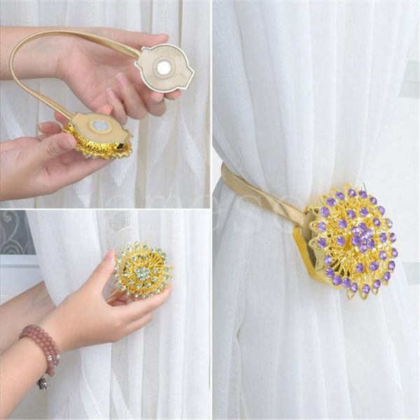 Spring curtain clips with peacock flower design and magnetic hold for hanging decor