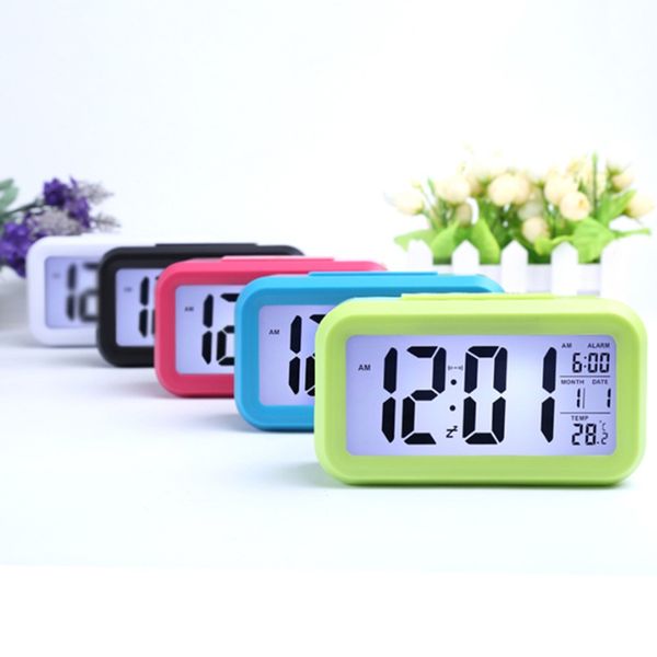 Square electronic floor alarm clock with large luminous display, multi-function smart clock featuring photosensitive temperature