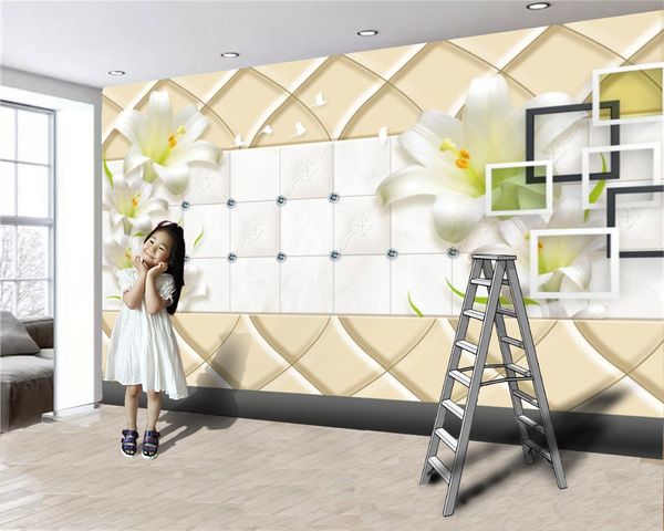 Square Frame Flowers 3D Wallpaper for Modern Home Decor - Elegant Living Room, Bedroom, and Kitchen Wall Murals
