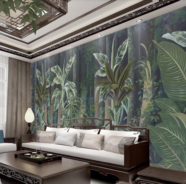 Stereoscopic 3D wallpaper for living spaces featuring landscape murals and wall decals