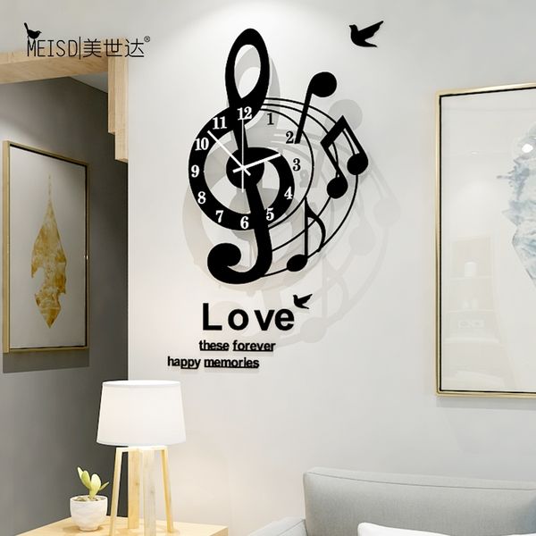 Stylish 3D acrylic wall clock featuring musical notes design, perfect for modern living room decor with free shipping included