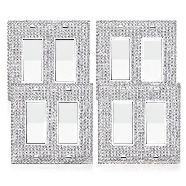 Switch Stickers 4 Pcs Light Cover Decorative Aesthetic Silver Rhinestones Wall Plates Plate Decor 230410