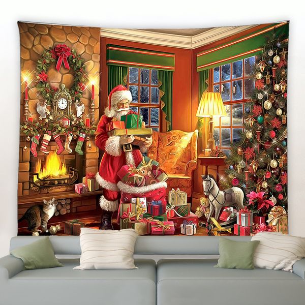 Tapestries Christmas Tapestry Funny Santa Claus Xmas Tree Balls Gifts Fireplace Home Decor Art Wall Hanging for Dorm Bedroom Living Room 221
