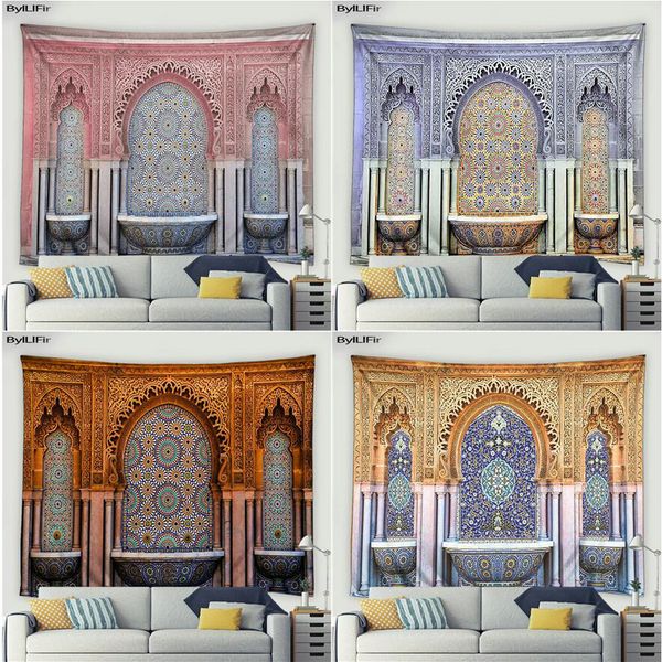 Tapestries featuring Moroccan Islamic retro geometric patterns in vibrant colors, perfect as wall hangings for living rooms or bedrooms to enhance home decor