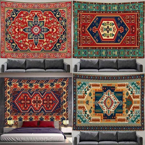 Tapestries Red Moroccan Ethnic Style Tapestry Wall Hanging Room Cloth Bohemian Patterns Ethnic Persian Carpet Psychedelic Tapestry Decor R23