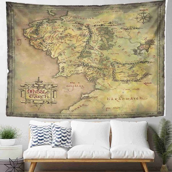 Tapestry artwork featuring a Middle Earth map, measuring 50x60 inches, perfect for wall hanging, mattress cover, curtain, or home decor as a printed mural