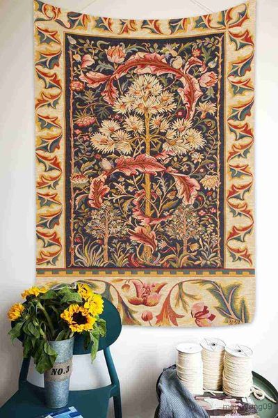 Tapestry featuring abstract floral designs with pumpkin lamp and starry night sky motifs, perfect for living room, bedroom, dorm or home decor