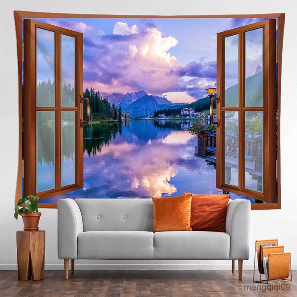 Tapestry featuring scenic landscape paintings for window views, nature-themed wall decor ideal for bedroom or living room aesthetics