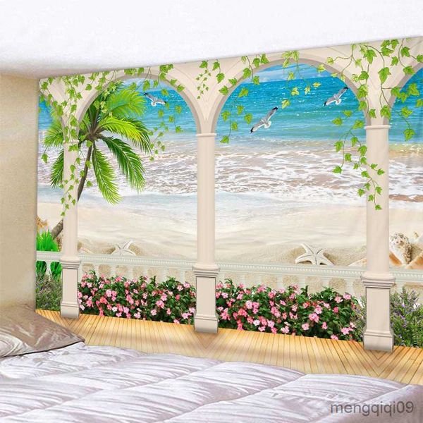 Tapestry featuring stunning beach landscape print for affordable wall decor, large art blanket perfect for living room decoration