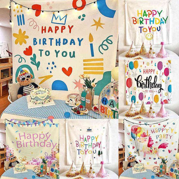 Tapestry Happy Birthday Background Carpet Wall Hanging Cartoon Cute Animals Rug