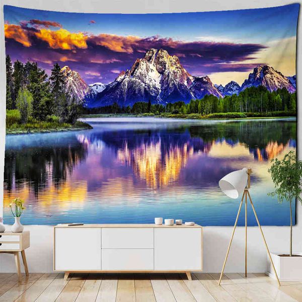 Tapestry Sunrise Mountains And Rivers Landscape Carpet Wall Hanging Psychedelic