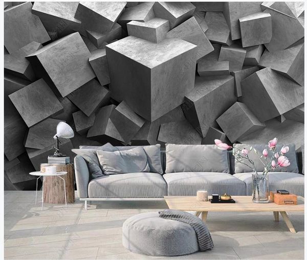 Three-dimensional cement board with stereoscopic square carvings for 3D wall backgrounds
