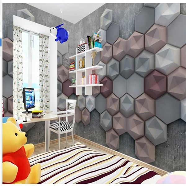 Three-dimensional modern geometric abstract mural wallpaper for living room TV walls