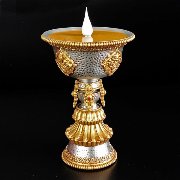 Tibetan-style electronic LED butter lamp, USB-powered smokeless candle for Buddhist home decor