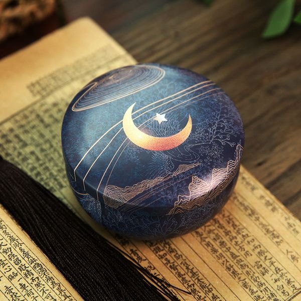 Tin Retro Round Jar for Candy, Gifts, or Small Candles ¨C Decorative Metal Storage Container with Best Wishes