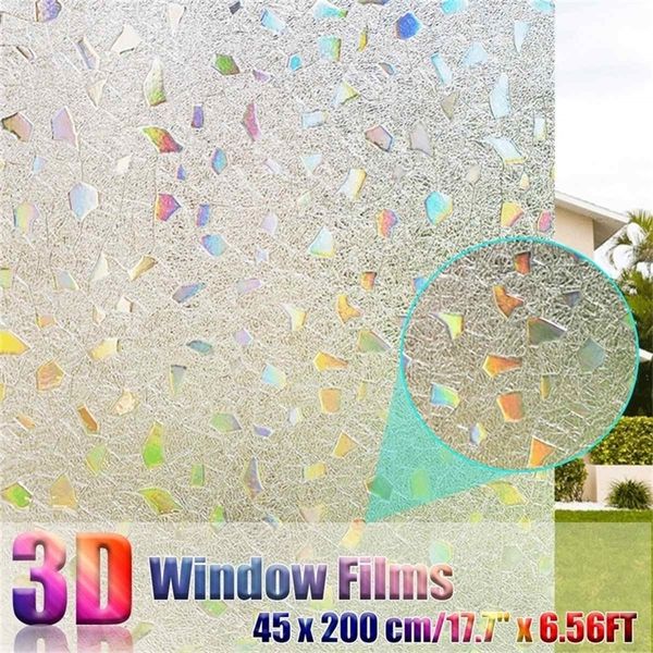 Tinted 3D static window film with colorful stone design for privacy, self-adhesive stained glass effect without glue