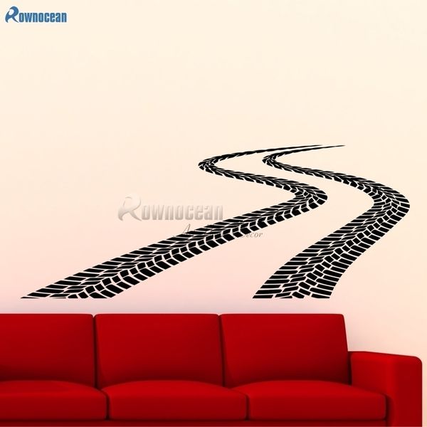 Tire track wall decal featuring car road imprints, perfect for garage vinyl stickers or home interior waterproof murals