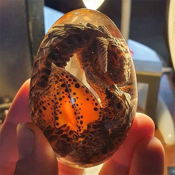Transparent dragon egg lava dinosaur decorative collectible souvenir figurine resin embryo fire wyvern pocket sculpture 211105