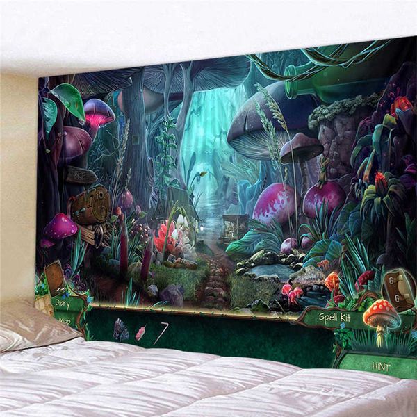 trippy mushroom-themed psychedelic wall tapestry for home decor
